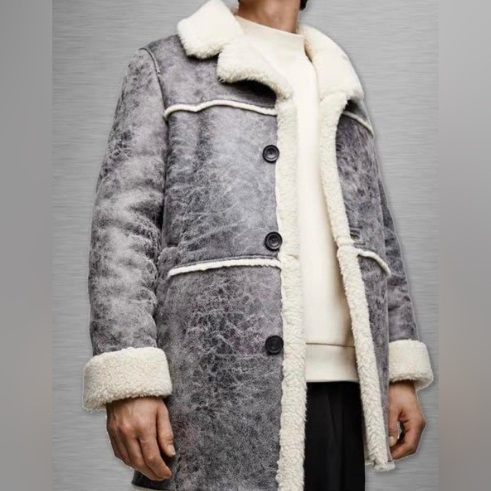 Zara Men's Textured Gray and Cream Jacket